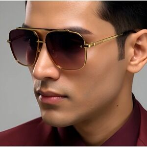 Sunglasses Men's Fashion Square Gold Frame Shades Trendy Street Wear‎ Lentes New